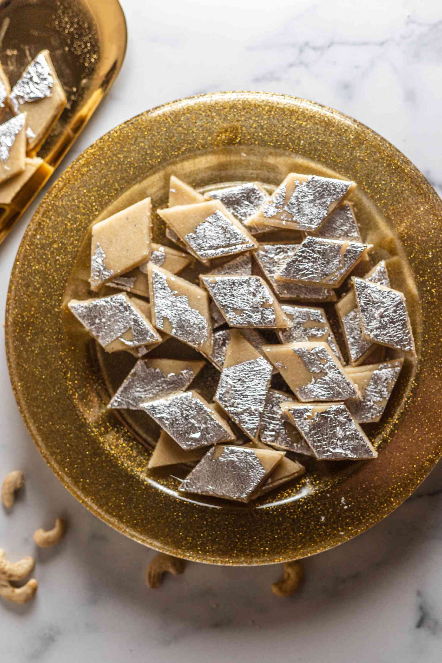 Kaju Katli on a gold plate